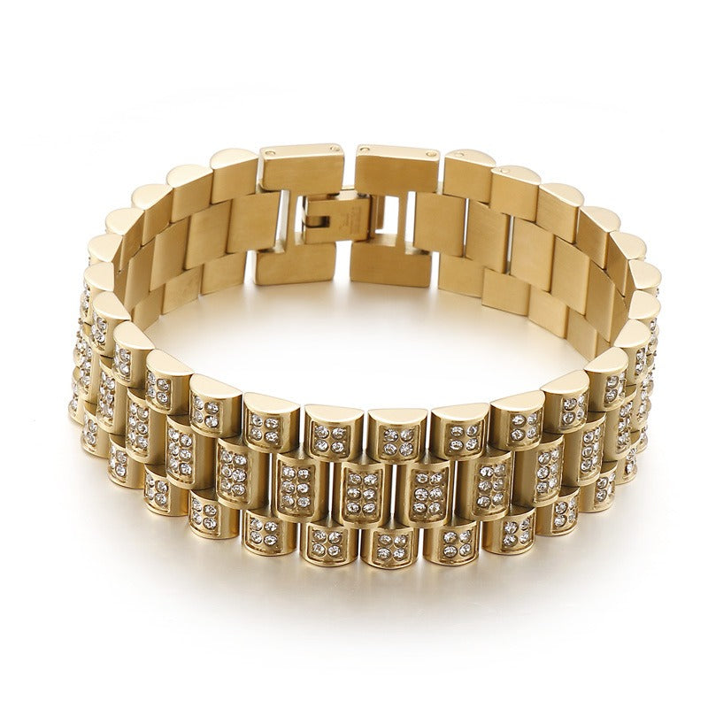European and American personalized creative HipHop tank diamond set men's hip hop titanium steel bracelet