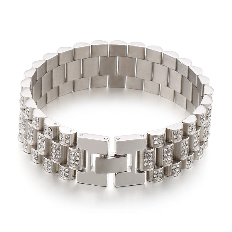 European and American personalized creative HipHop tank diamond set men's hip hop titanium steel bracelet