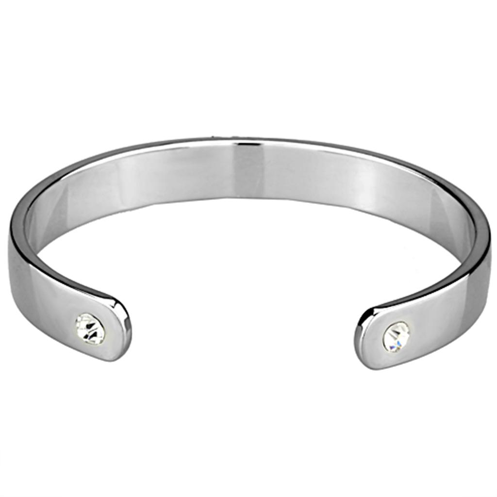 LO3617 - Reverse Two-Tone White Metal Bangle with Top Grade Crystal  in Clear-1