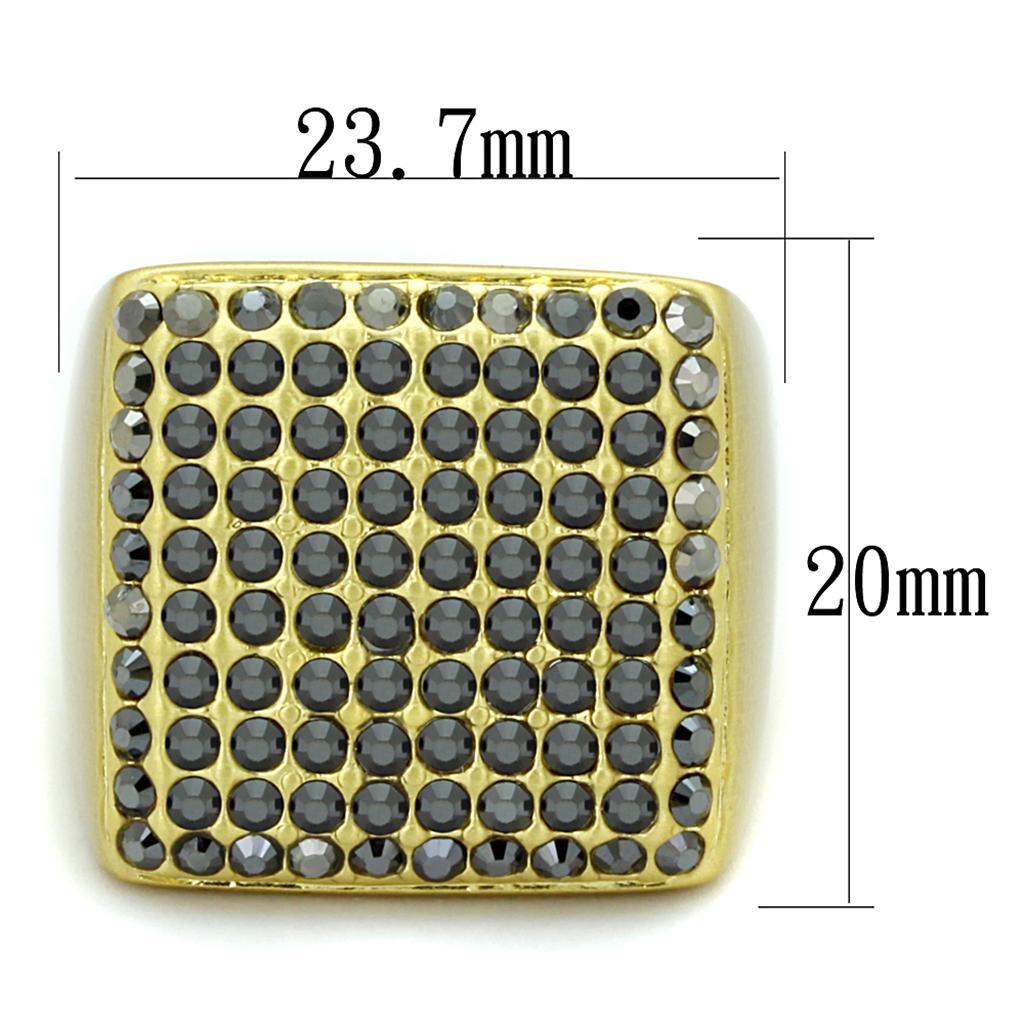 LO3896 - Gold & Brush Brass Ring with Top Grade Crystal  in Hematite-1