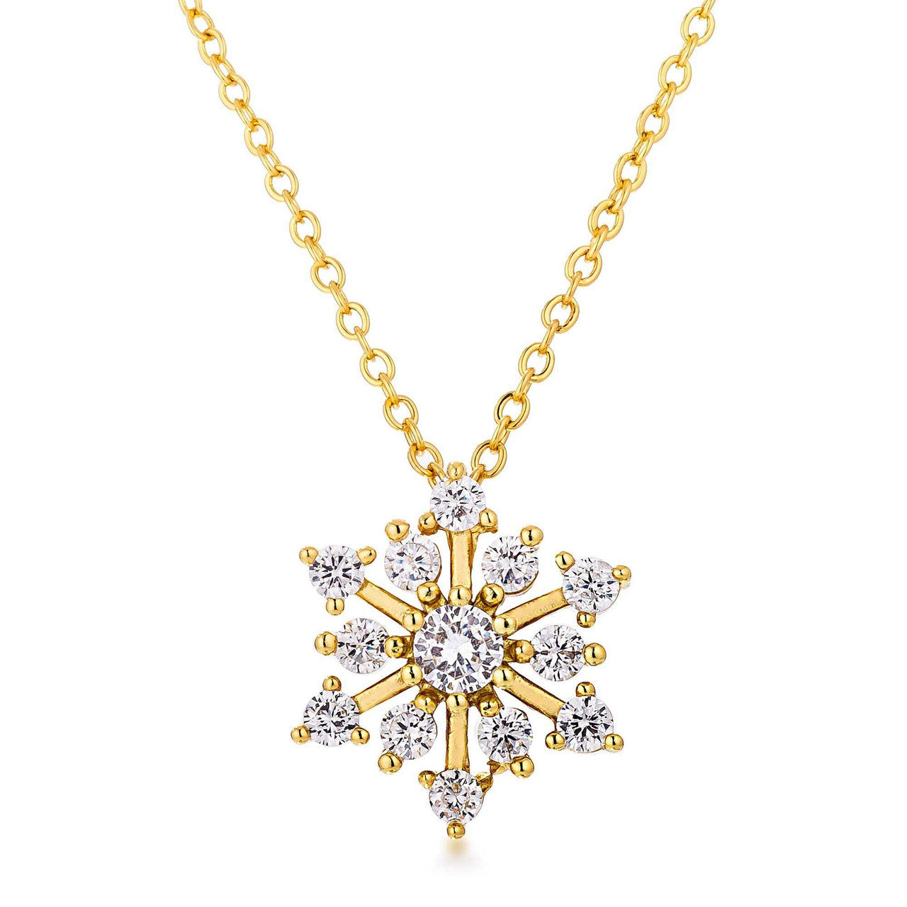 Contemporary Gold Plated CZ Snowflake Necklace-0