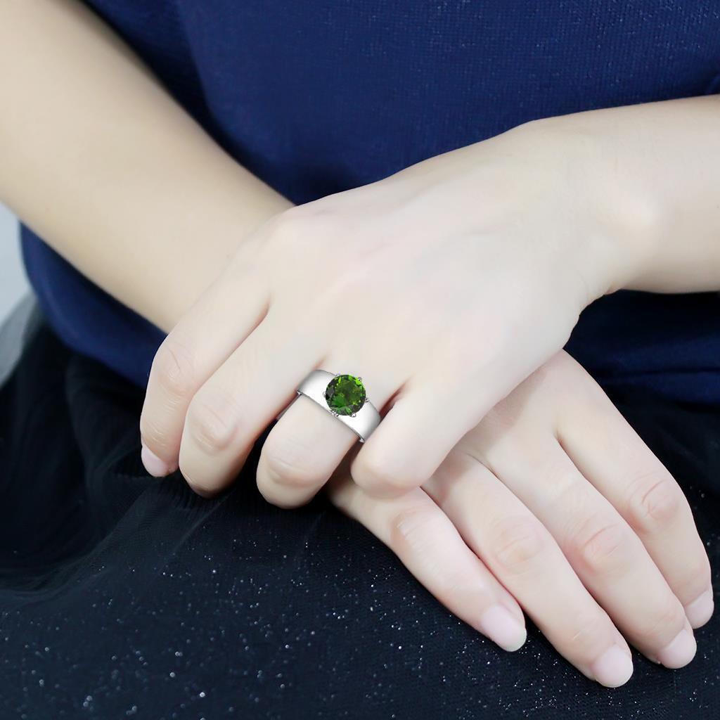 TK52008 - High polished (no plating) Stainless Steel Ring with Synthetic Synthetic Glass in Peridot-4