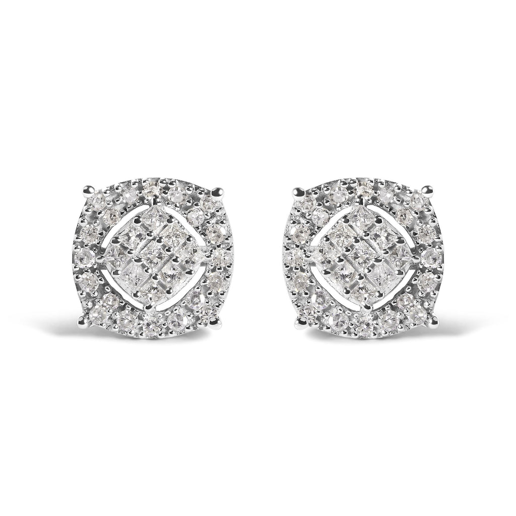 10K White Gold 1/2 Cttw Diamond Cushion Shaped Composite Stud Earrings (I-J Color, I1-I2 Clarity)-0
