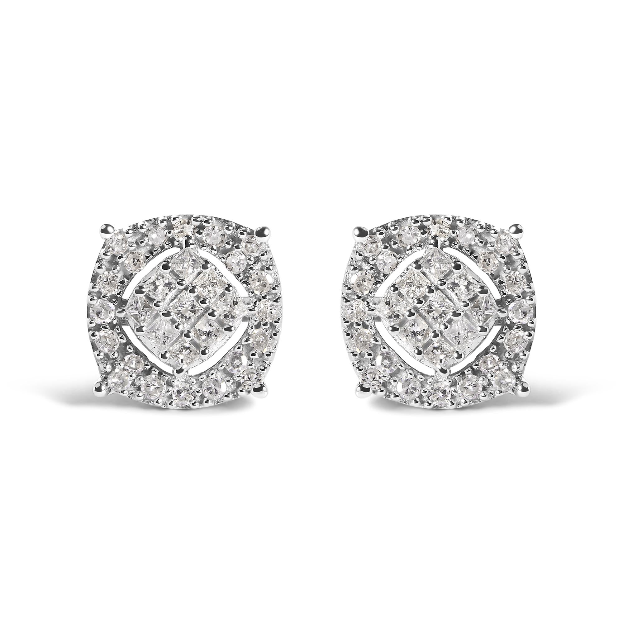 10K White Gold 1/2 Cttw Diamond Cushion Shaped Composite Stud Earrings (I-J Color, I1-I2 Clarity)-0