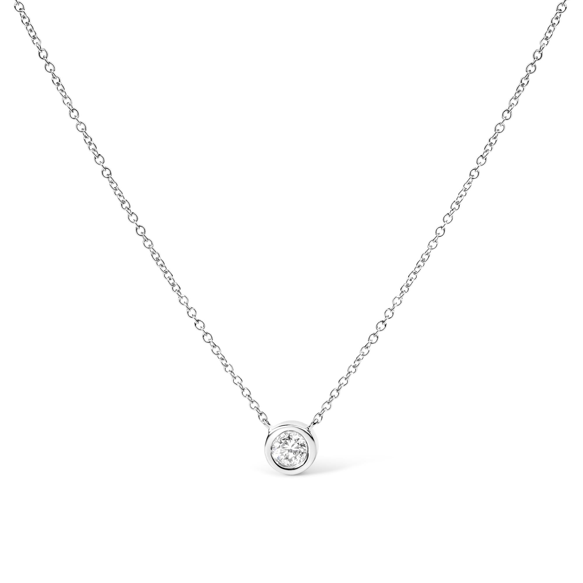 10K Gold Round Brilliant-Cut Diamond Modern Bezel-Set Solitaire 16"-18" Pendant Necklace (H-I Color, SI2-I1 Clarity)-1