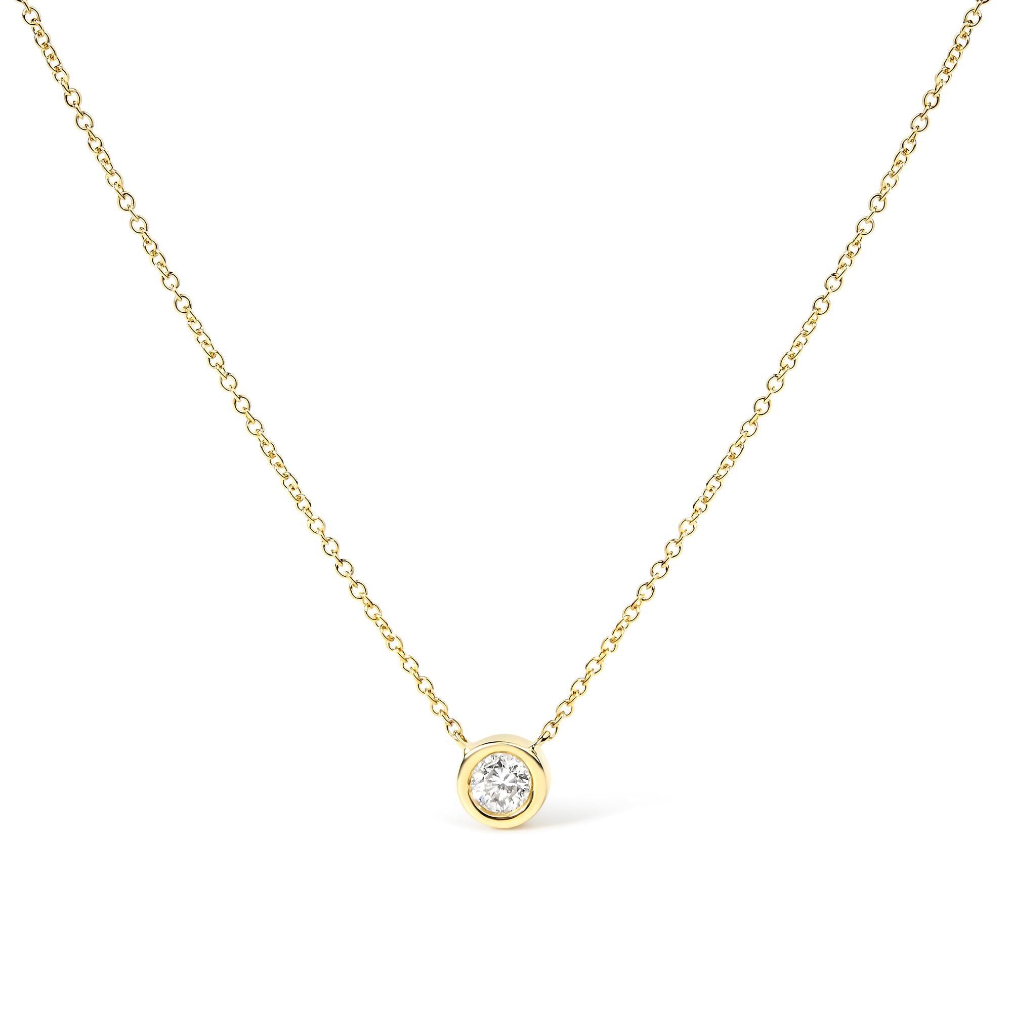 10K Gold Round Brilliant-Cut Diamond Modern Bezel-Set Solitaire 16"-18" Pendant Necklace (H-I Color, SI2-I1 Clarity)-2