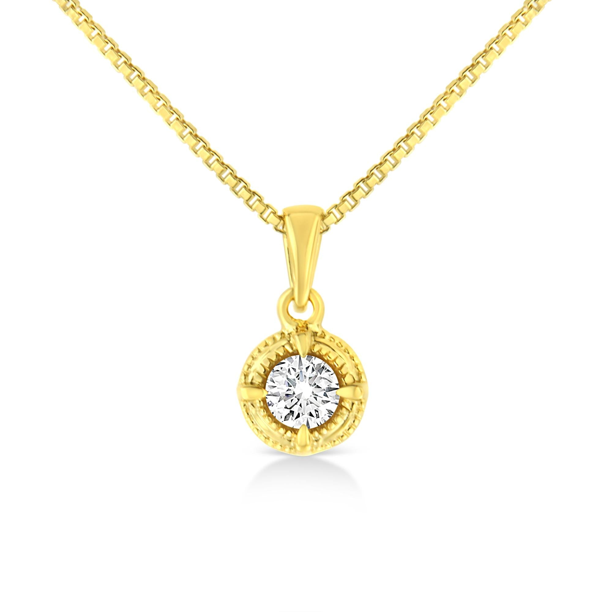 14K Yellow Gold Plated .925 Sterling Silver Brilliant Round Cut Diamond Solitaire Milgrain 18" Pendant Necklace-1