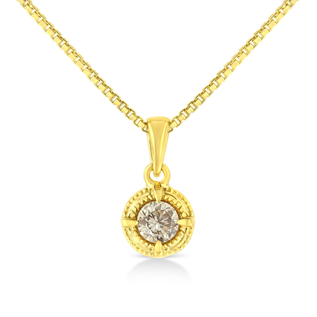 14K Yellow Gold Plated .925 Sterling Silver Brilliant Round Cut Diamond Solitaire Milgrain 18" Pendant Necklace-2