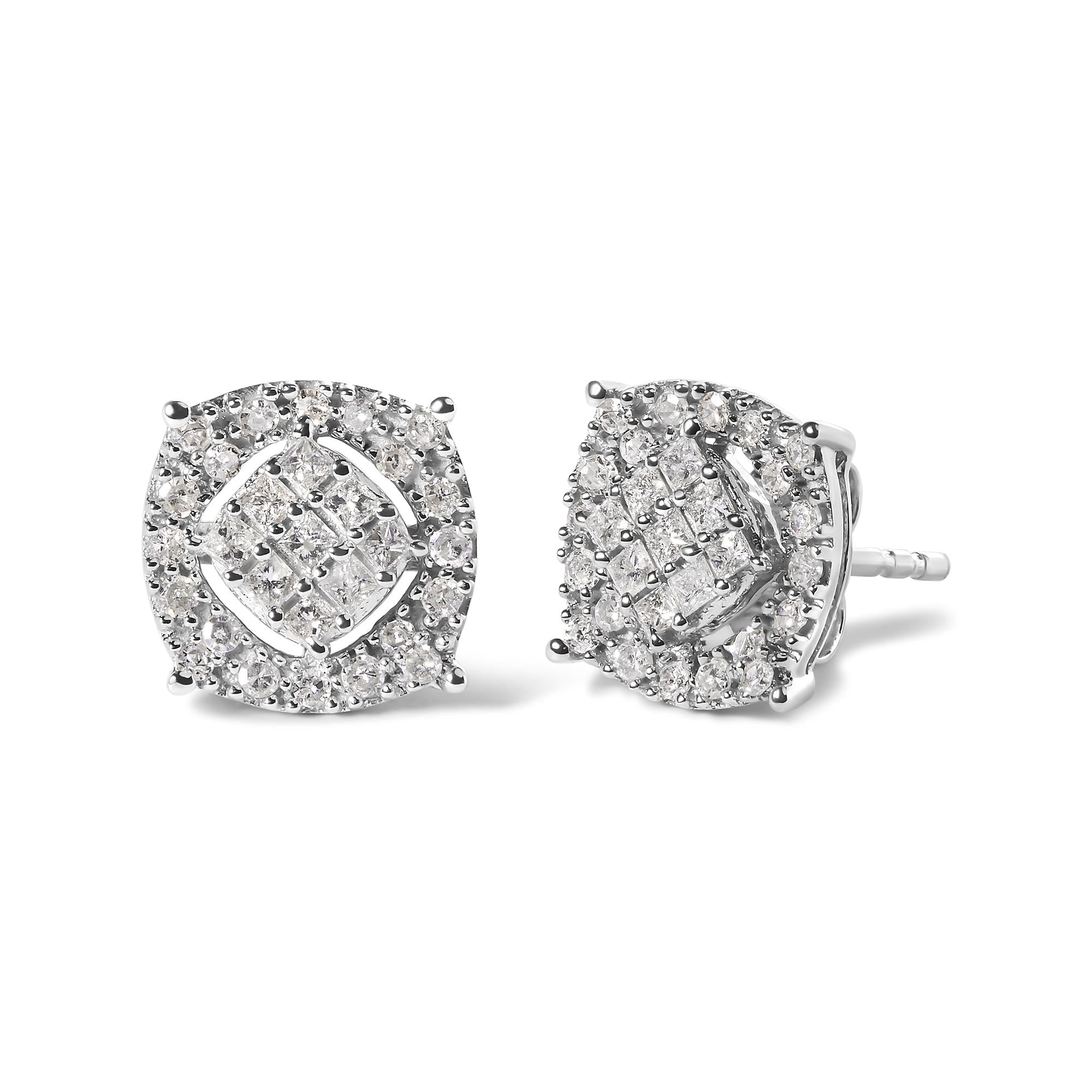 10K White Gold 1/2 Cttw Diamond Cushion Shaped Composite Stud Earrings (I-J Color, I1-I2 Clarity)-1