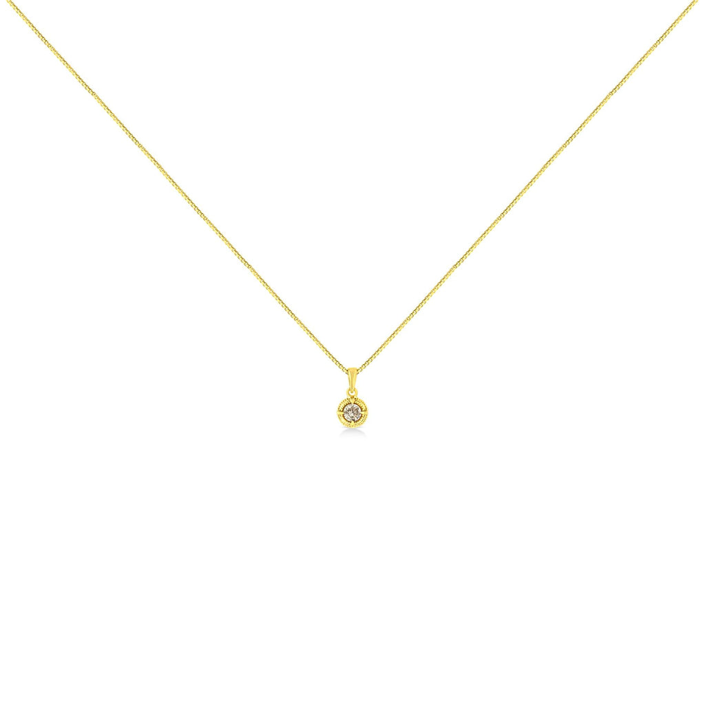 14K Yellow Gold Plated .925 Sterling Silver Brilliant Round Cut Diamond Solitaire Milgrain 18" Pendant Necklace-4
