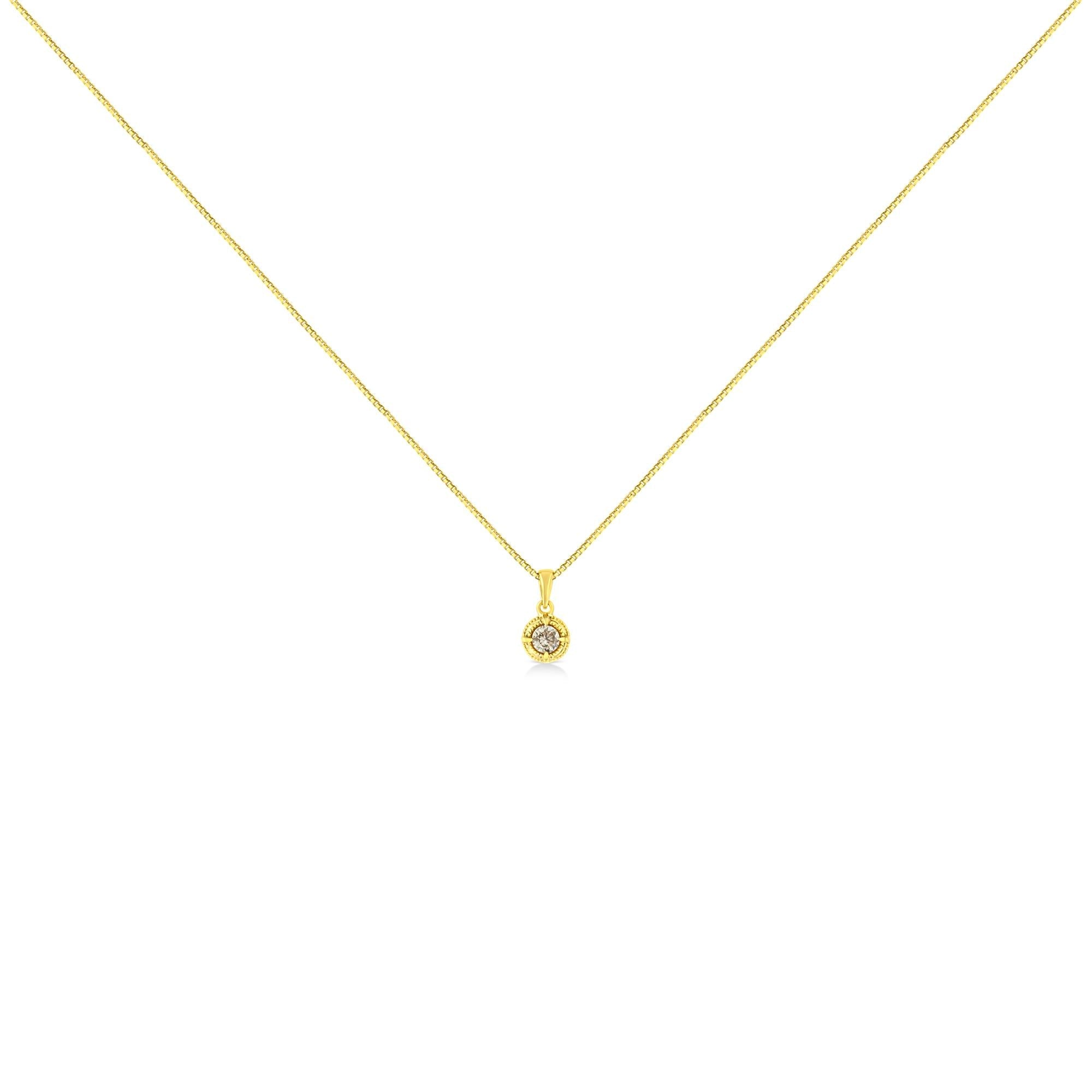 14K Yellow Gold Plated .925 Sterling Silver Brilliant Round Cut Diamond Solitaire Milgrain 18" Pendant Necklace-4