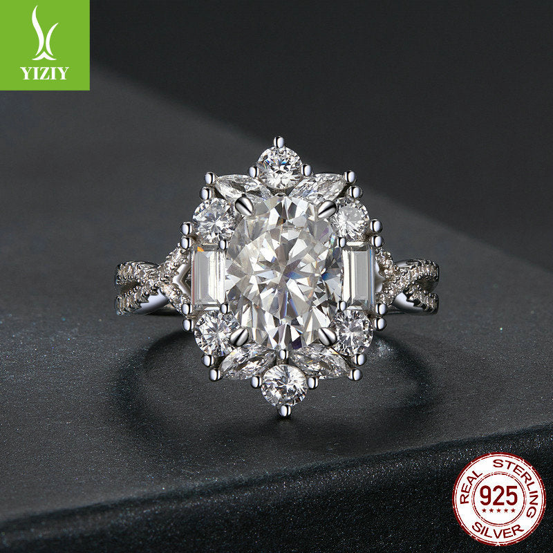 Silver Charm Super Flash Two Carat Moissand Diamond Ring Proposal Ring Noble Luxury Luxury Luxury Sense s925 Pure Silver Ring