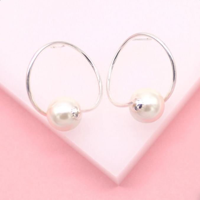 18k Gold Filled Pearl Earrings | Gold Pearl Hoops (J263)-0