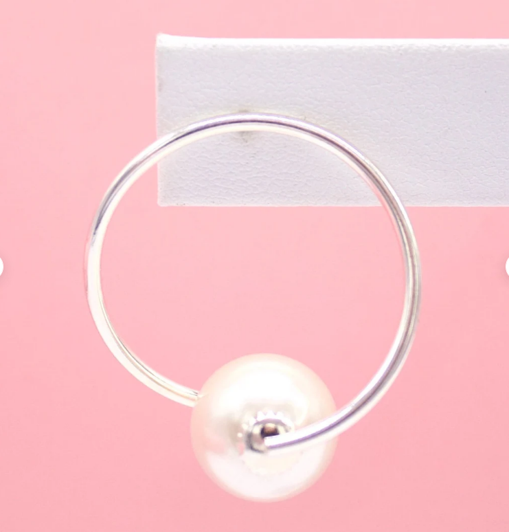18k Gold Filled Pearl Earrings | Gold Pearl Hoops (J263)-1