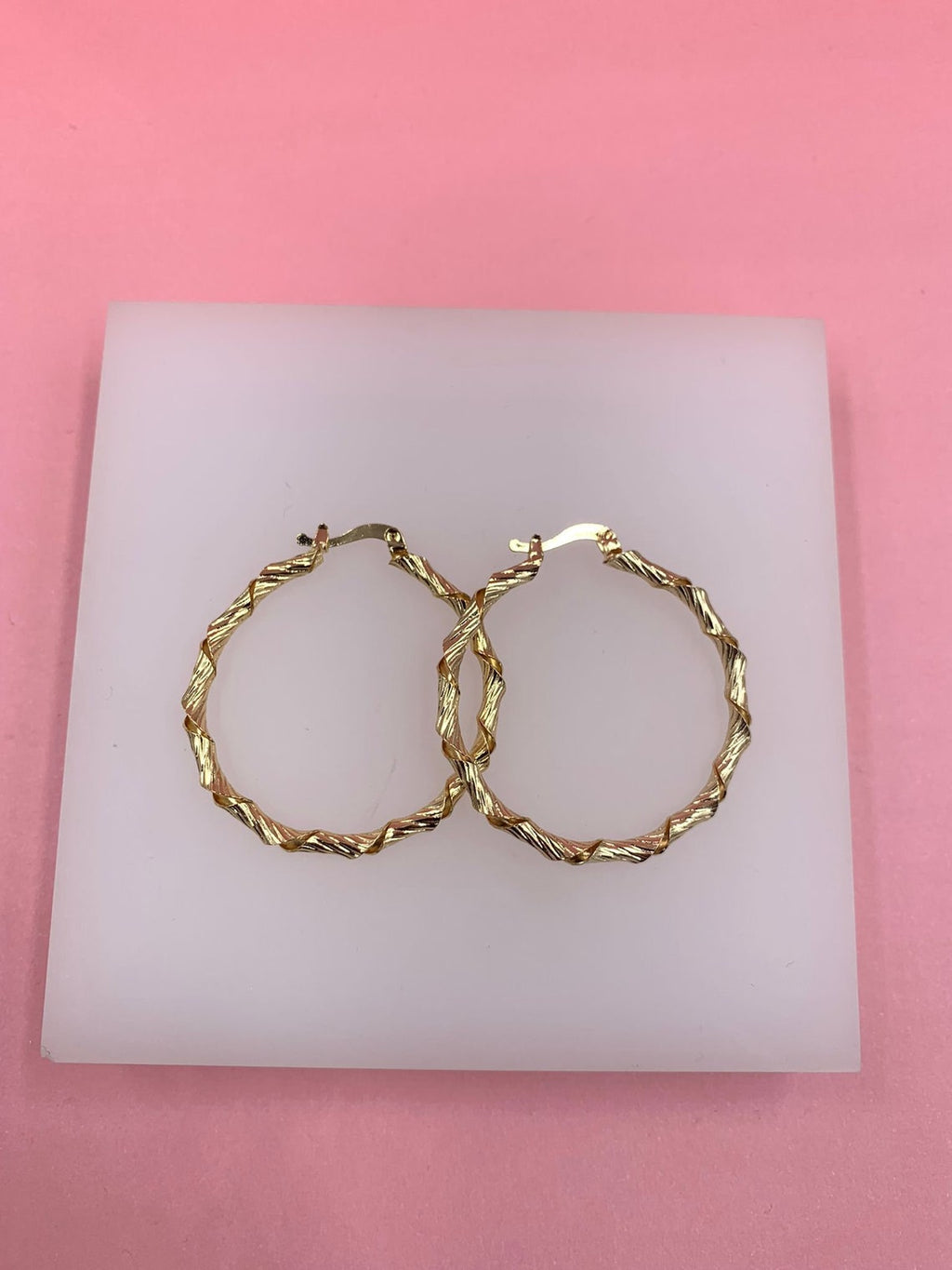 18K Gold Filled Hollow Twisted Lever back Hoop Earrings (K275-277)-1