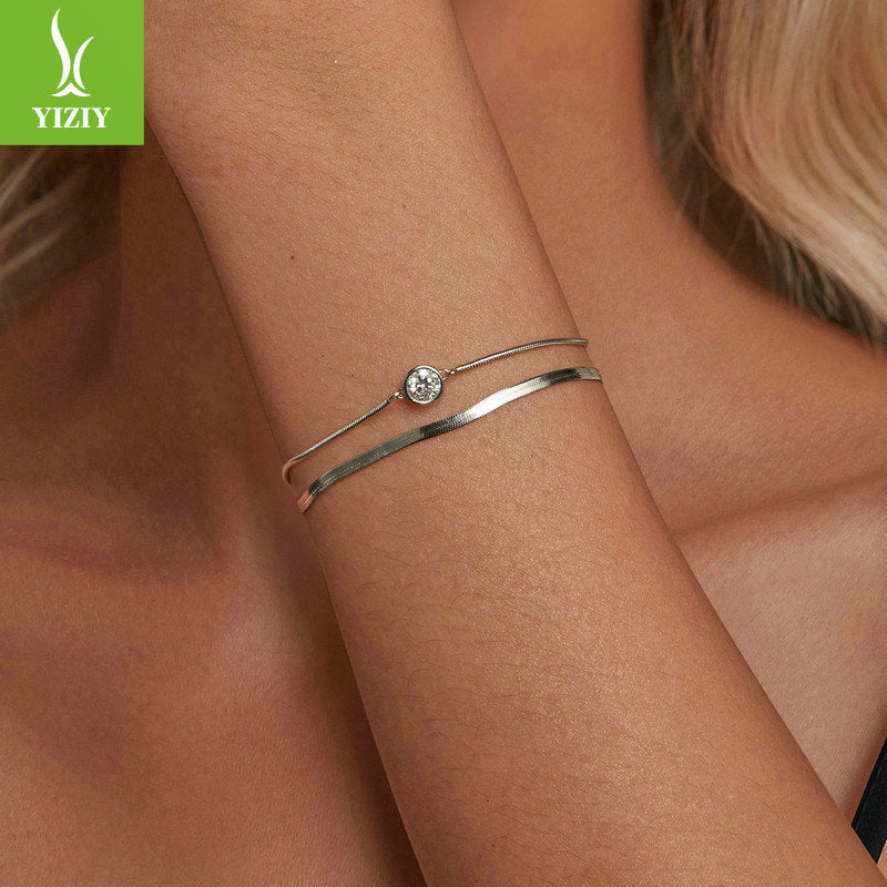 Silver Charm New 50 Point Sparkling Mosang Diamond Double Layer Bracelet Simple, Light Luxury, High Grade s925 Pure Silver Bracelet
