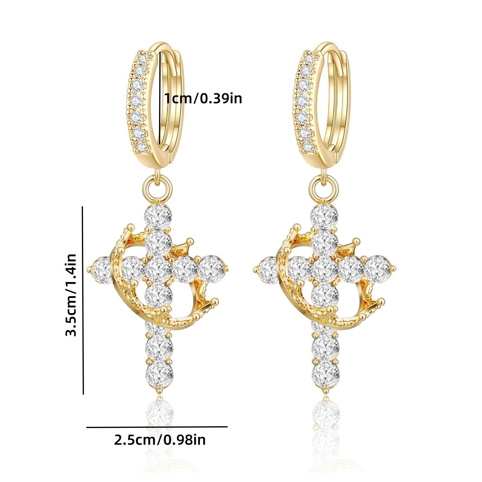 Rotating Crown Cross Earrings Set with Zircon