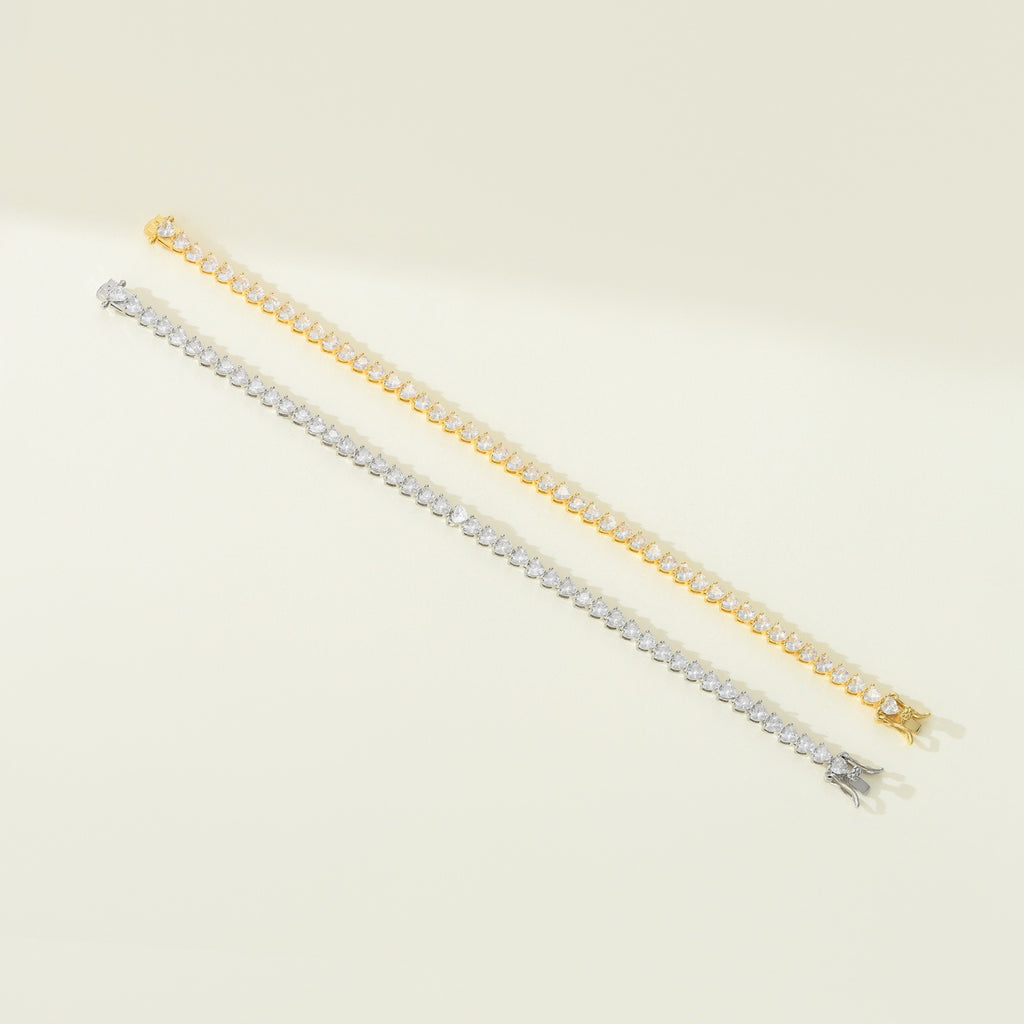 Women's tennis chain 5mm three-prong heart-shaped men's tennis bracelet hip-hop single row chain jewelry batch