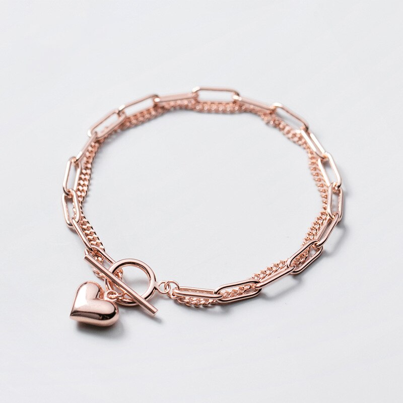 Colusiwei Hight Quality 925 Sterling Silver Romantic Hearts Double Layer Chain Geometric Bracelet Bangle for Women Fine Jewelry