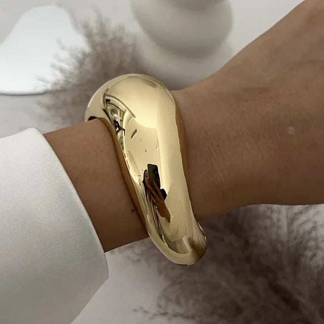 Hip Hop Water Drop Cuff Wide Bangles Vintage Punk Gold Silver Color Geometric Spring Bangles Women Bracelets Men Jewelry