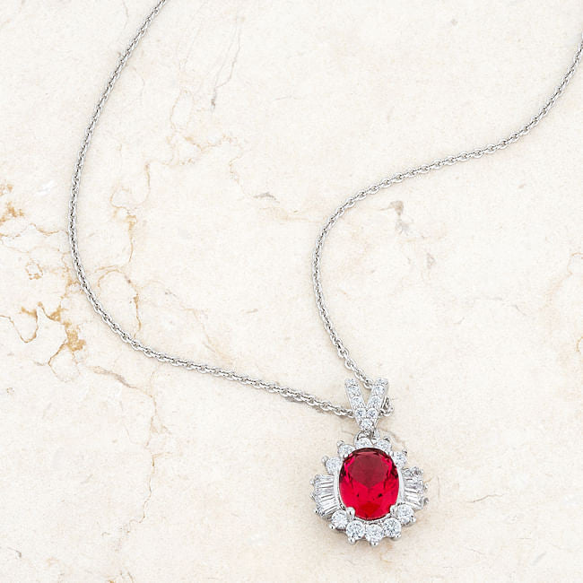 Chrisalee 3.2ct Ruby CZ Rhodium Classic Drop Necklace-3