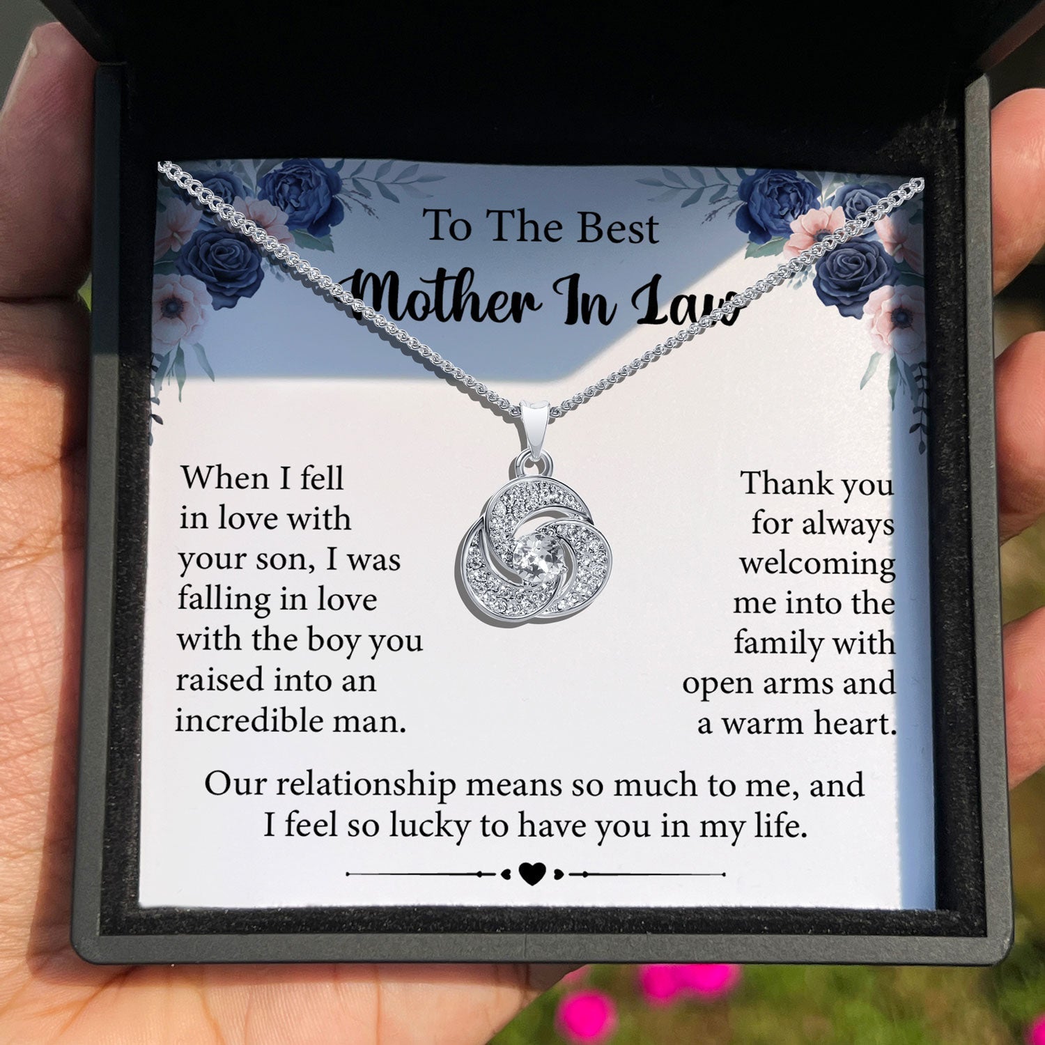 TRYNDI™ To My Best Mother in Law Love Knot Necklace With Authentic Swarovski Crystals-1